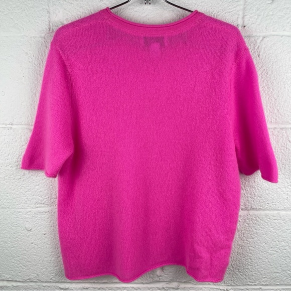 Filoro Rolled Edge Cashmere T-shirt in Hot Pink Size L - Picture 7 of 9